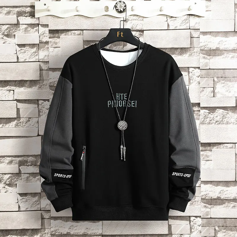 

Elena Store Autumn And Winter Clothing Casual Sweatshirt Men's Embroidered Patchwork Streetwear Hip Hop Black Hoodie Sweats