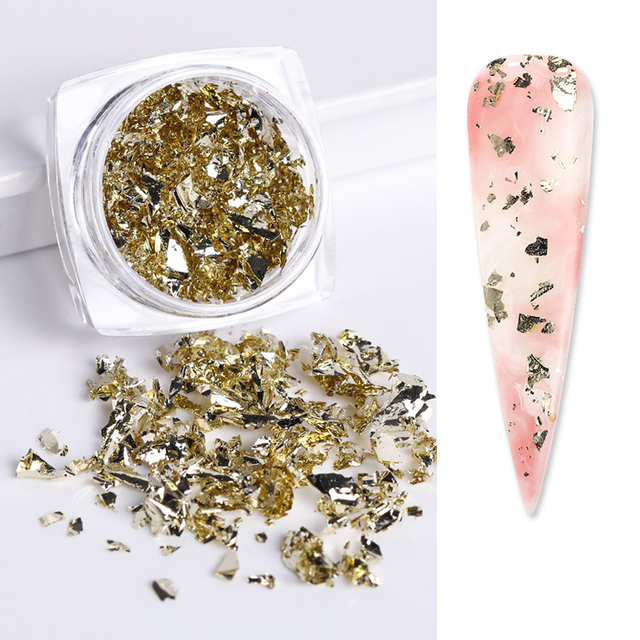 Foil Sequins For Nails Gold Silver Irregular Glitter Flakes Mirror Chrome Powder Manicuring Winter Decorations