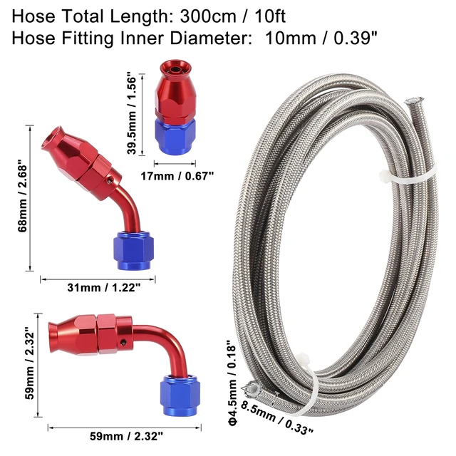Car Stainless Steel Braided 15ft 3/8 Fuel Line with AN6 End Fitting for PTFE Oil Hose , braided