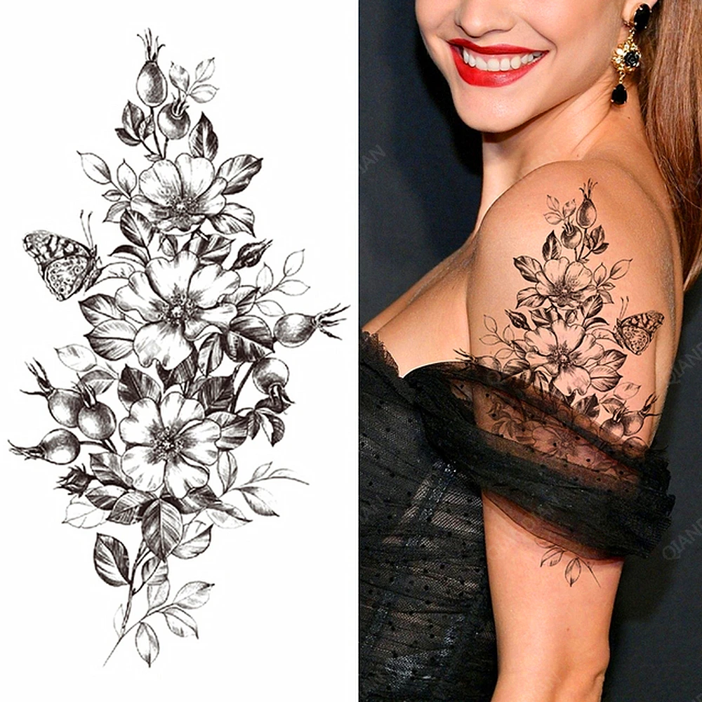 Tattoo Sticker Sexy Flower Bird Temporary Waterproof Tattoo Sticker Girl Butterfly Dreamcatcher Cross Body Arm Sleeve Chest Fake Totem Women