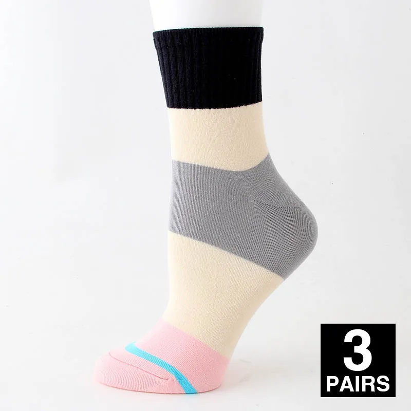Женские хлопковые носки Harajuku модные уличные носки женские осенние зимние унисекс красочные полосы Sox 3 пар/лот# F - Цвет: A 3pairs