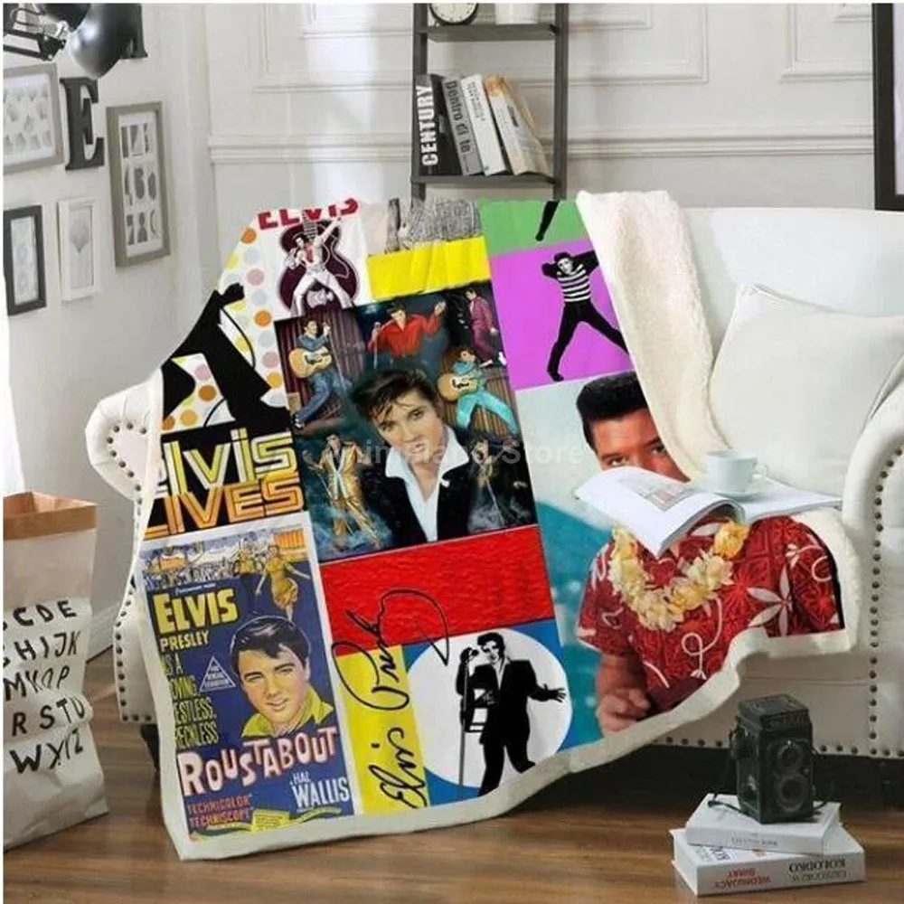 New Stars Elvis Presley 3D Print Sherpa Blanket Sofa Couch Quilt Cover Throw B02 