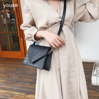 

Women's 2020 Bags New Crossbody Bag Small Square Bag PU Leather Retro Crocodile Pattern Female Crossbody Diagonal Bag