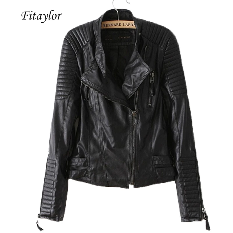 awesome  Fitaylor New 2020 Women Pu Leather Jacket Fashion Motorcycle Coat Female Rivet Long Sleeve Short De