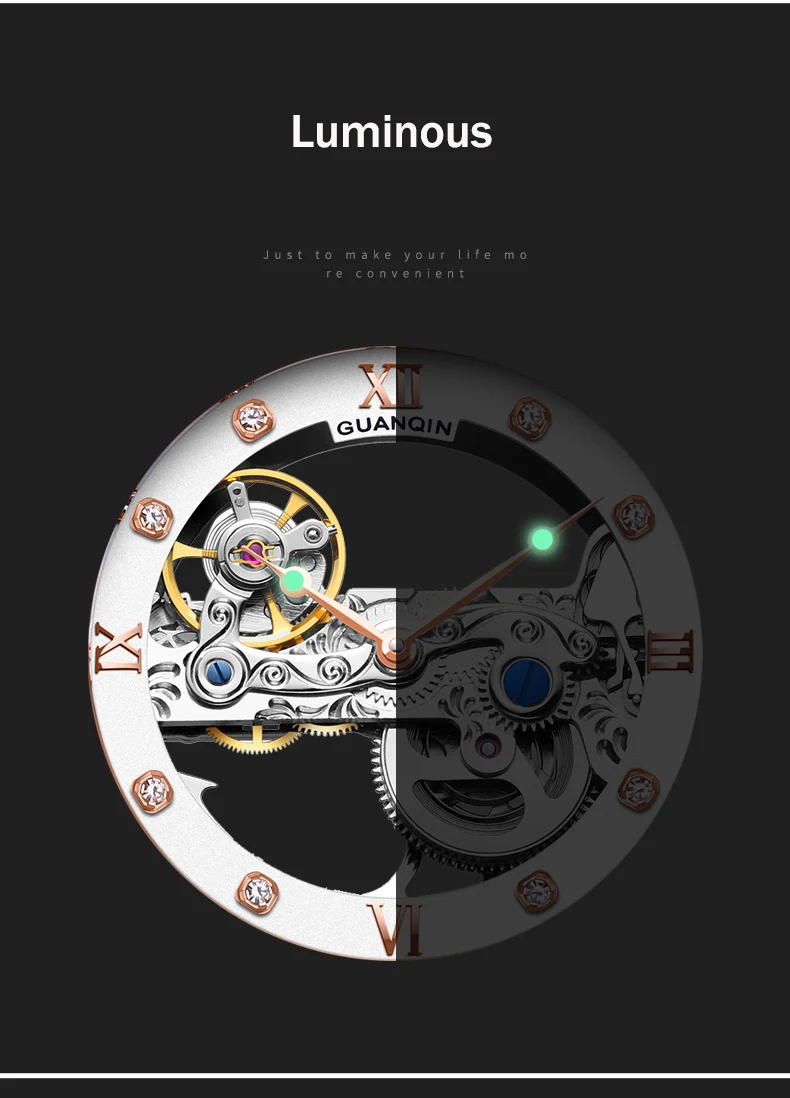 Guanqin Luminous Mechanical Automatic Men Watches Tourbillon Luxury Top Brand Men Clock Waterp-6