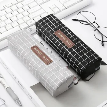 

Pencil Case School Simple Canvas Geometric Striped grid Cute Kawaii Pencil Bag Pouch For Office Students Kids Supplies