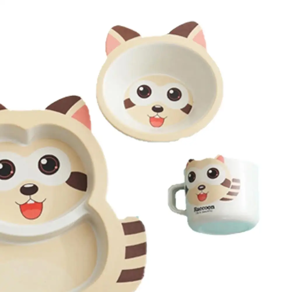 Пять частей для малышей из натурального бамбукового волокна чаши милый мультфильм кормушка для животных для кормления ребенка посуда для детей младенцев
