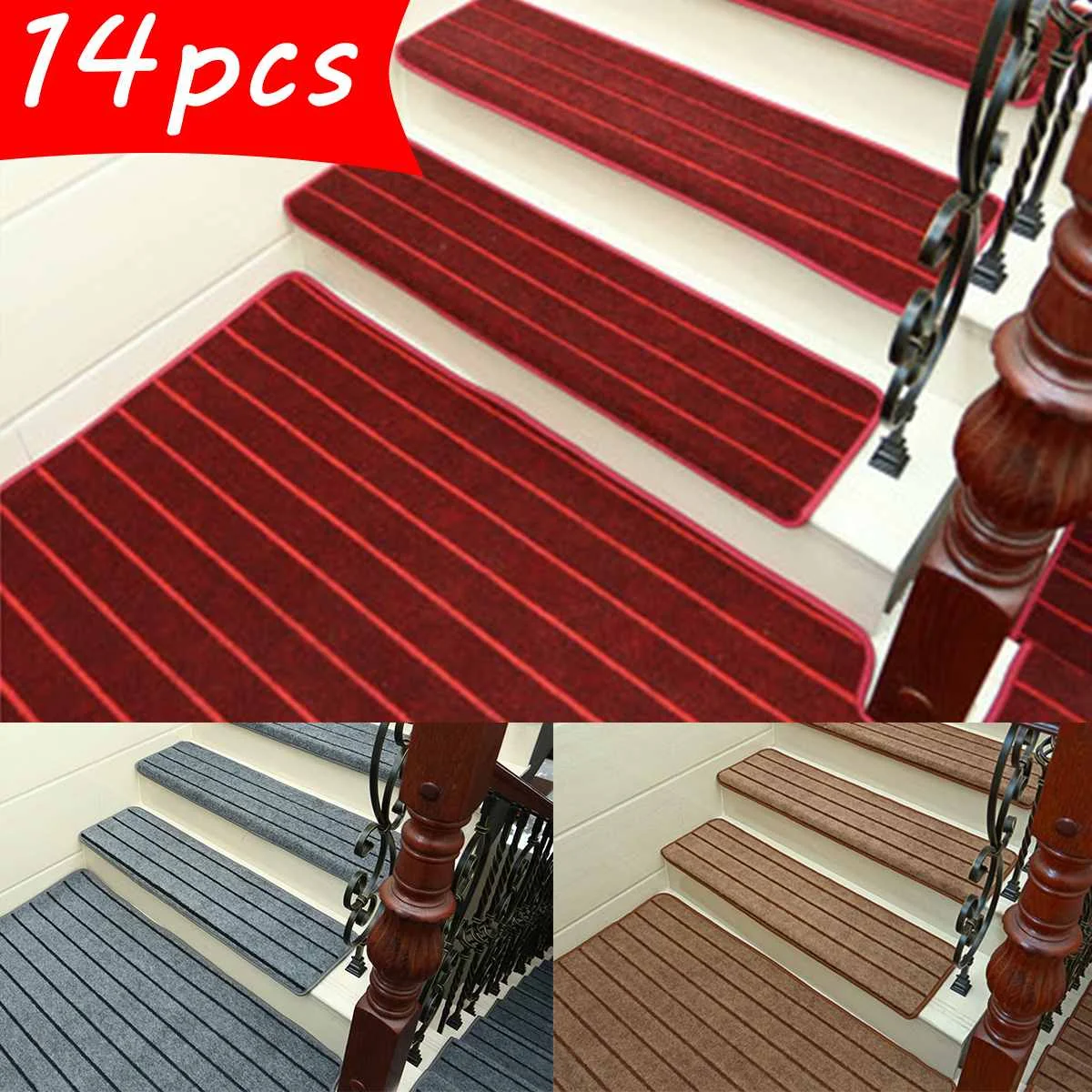 14Pcs Adhesive Stair Treads Rectangle Non slip Rugs Stair Mats Pads