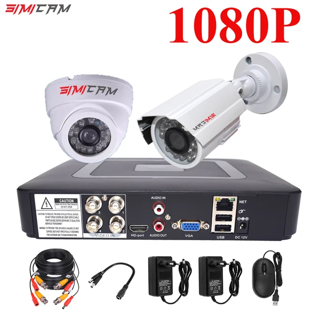 4CH DVR CCTV System 2PCS Cameras 1080P 2MP Video Surveillance 4CH 5 in 1 DVR Infrared AHD 1200 TVcctv camera security system kit 1Metal 1ceiling1080p