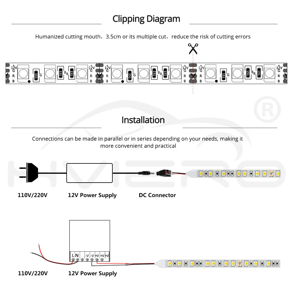 Hviero 5M 2835 300Led Led Strip IP65 Waterproof RGB Light DC 12V Flexible Lighting String Home Decoration Lamp Ribbon Tape Desk Lamp