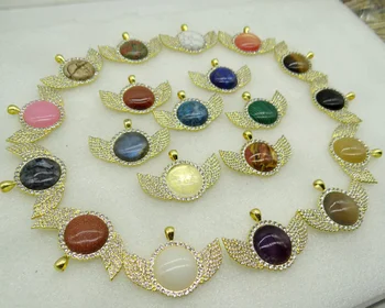 

8PC Natural Stone Quartz Crystal lapis Opal aventurine Round Shaped Pendant Diy Jewelry Making necklace for woman man