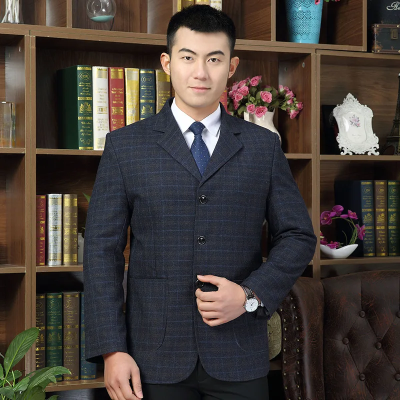 

Spring And Autumn 2020 New Style MEN'S Suit Men's Large Size Loose-Fit Middle-aged Men Business Casual Plaid