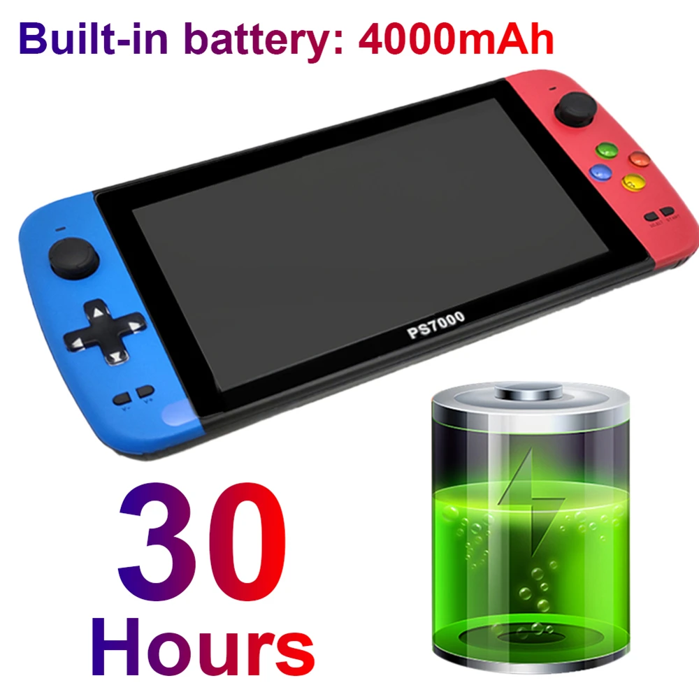 PS7000/Q900 7 inch Handheld Portable Game Console with 2 gamepads 64/128GB 5000 free games 100 ps1 games for MAME/CPS/SegaMD