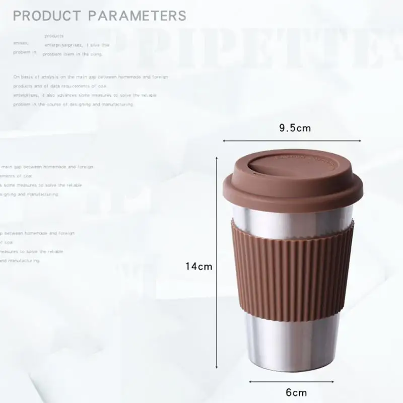 Stainless Steel Coffee Cups with Silicone Lids Non-slip Anti-scalding  Sleeves Case Drinking Tumblers Beer Water Tea Mugs