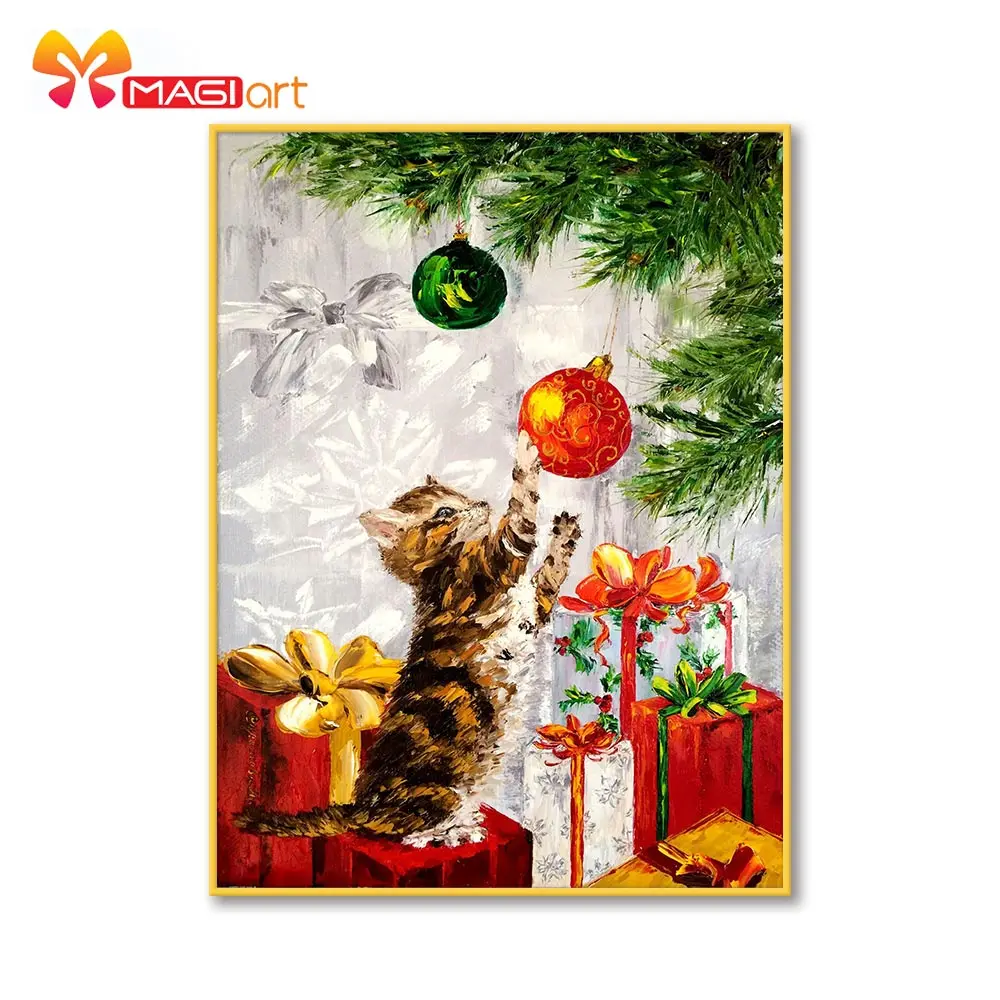 

Cross stitch kits Embroidery needlework sets 11CT water soluble canvas patterns 14CT Full Christmas Kitten play ball -NCMC064