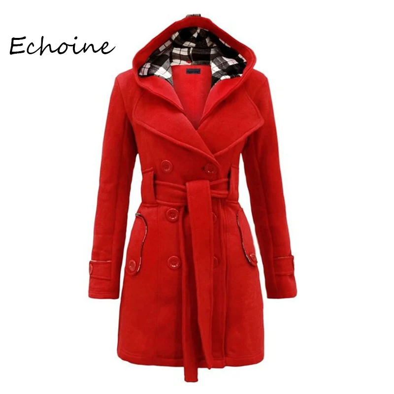 Повседневное пальто, Женское зимнее пальто, женское двубортное длинное пальто с поясом, сохраняющее тепло, куртки с капюшоном, верхняя одежда