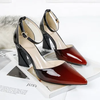 

2019 Europe and America sexy pointed gradient high heels nightclub was thin with a hollow sandals banquet women's shoes