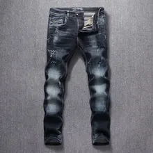 Новые стильные дизайнерские мужские джинсы, модные уличная одежда синего цвета, узкие пуговицы, классические джинсы, мужские брюки