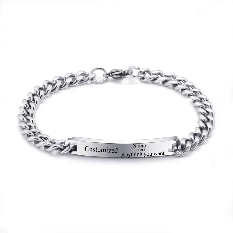 

Custom Name Bracelet Charms Engraved Gift Love Bangle Handmade Stainless-Steel Custom Jewelry Name Bracelet Engraving Logo Gifts
