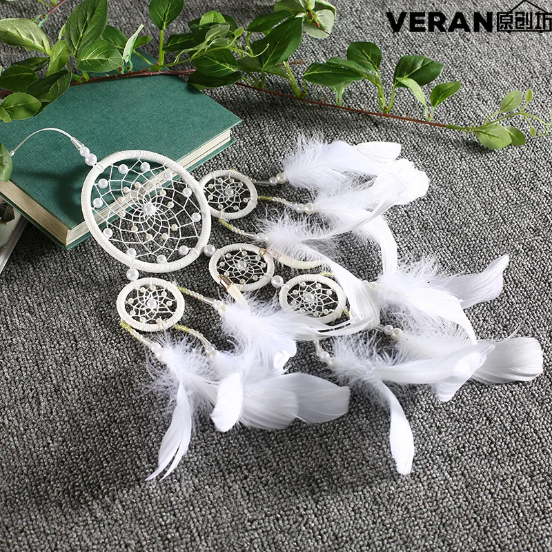 Ivory Rings Pearl Crystal Dreamcatcher Wedding Decorations Indoor Pendant Bedside Hanging Decoration Gift XR114