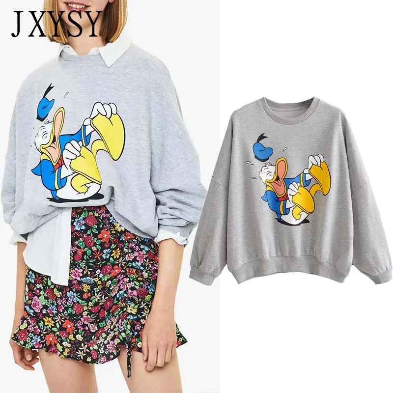 

JXXSY 2019 Autumn winter hoodies women sweatshirt casual cartoon duckling printing hooded famale sweatshirt women pullovers top