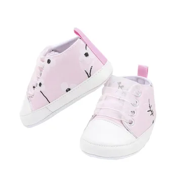 

Newborn Baby Canvas Plum Print Shoes Girls Ribbon Indoor Shoes Kid Anti-slip Chic Crib Child Sports Baby Sneakers