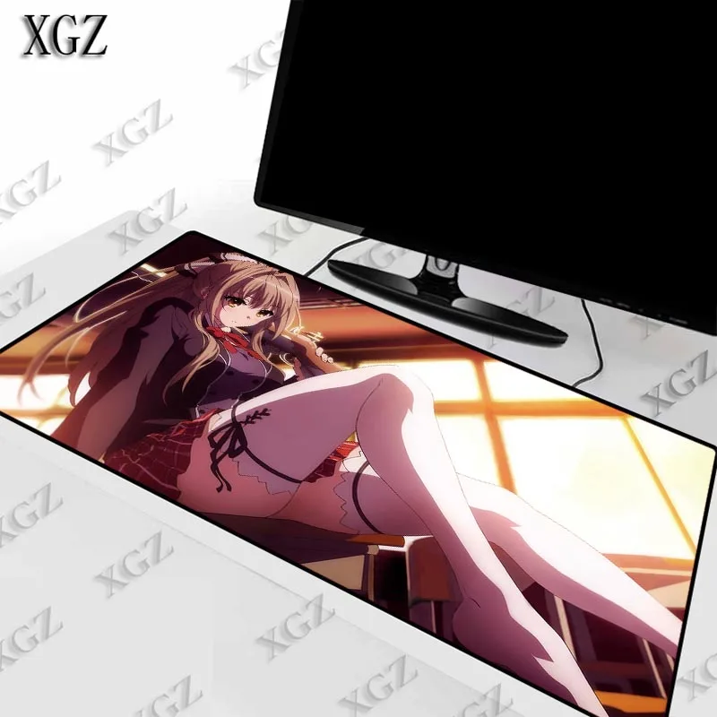  XGZ Anime Girl Sit on Desktop Large Gaming Mouse Pad Lock Edge Mat for Laptop Computer Keyboard Des