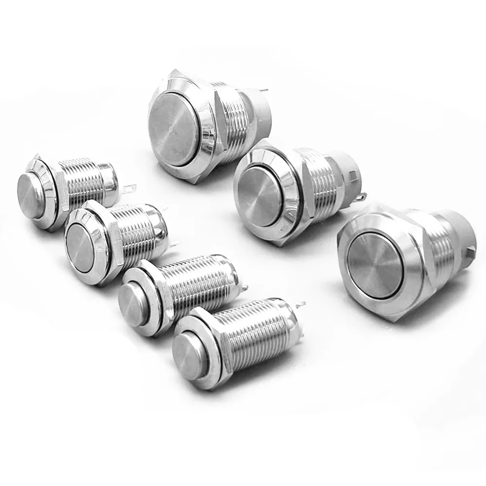 

10mm 12mm 16mm 19mm 2pin Panel Hole Metal Button Switch Power Push Button Flat High Head Self Locking/ Reset soldering IP67 1NO
