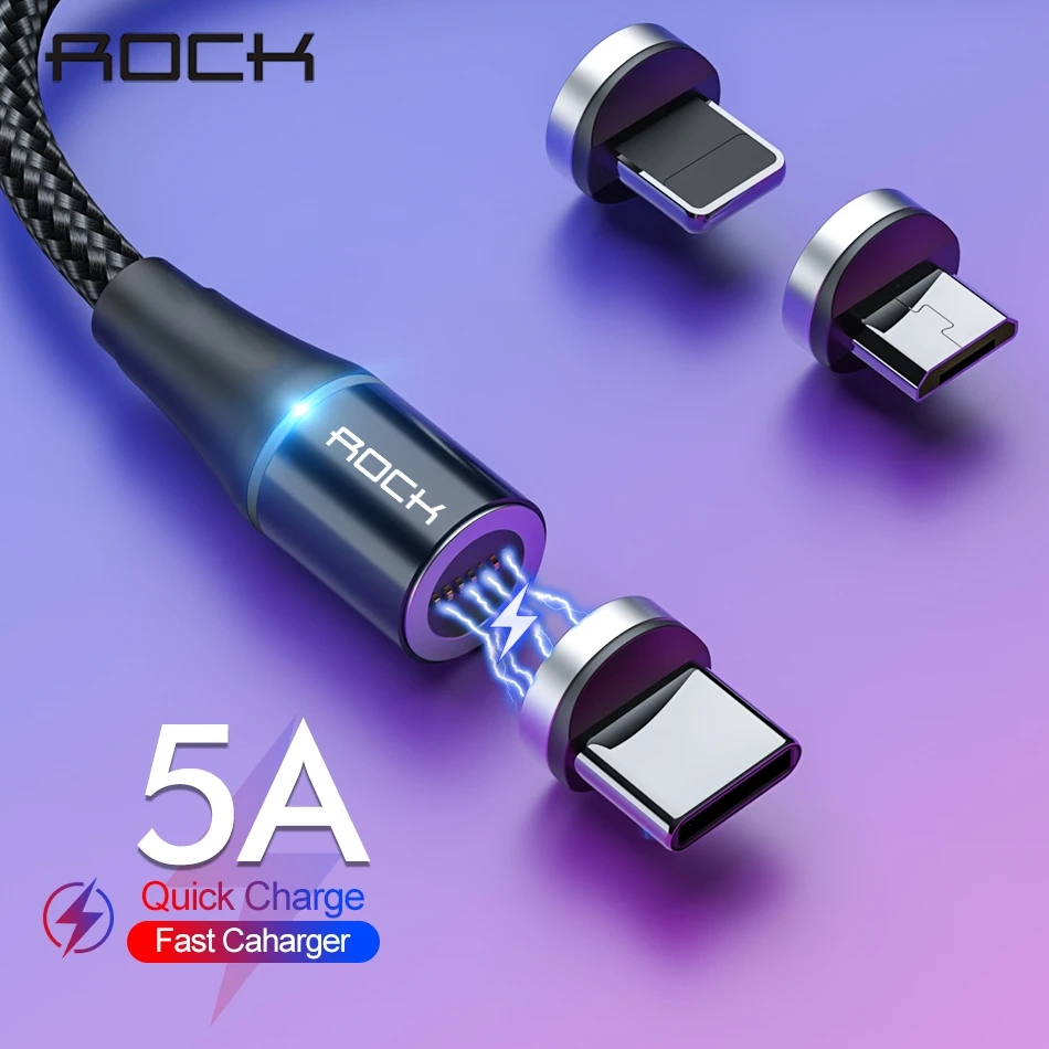 Фото Магнитный кабель ROCK 5A Micro Usb Type C супербыстрая Зарядка для телефона светодиодная Магнитный кабель ROCK 5A Micro Usb Type C супербыстрая Зарядка для телефона светодиодная