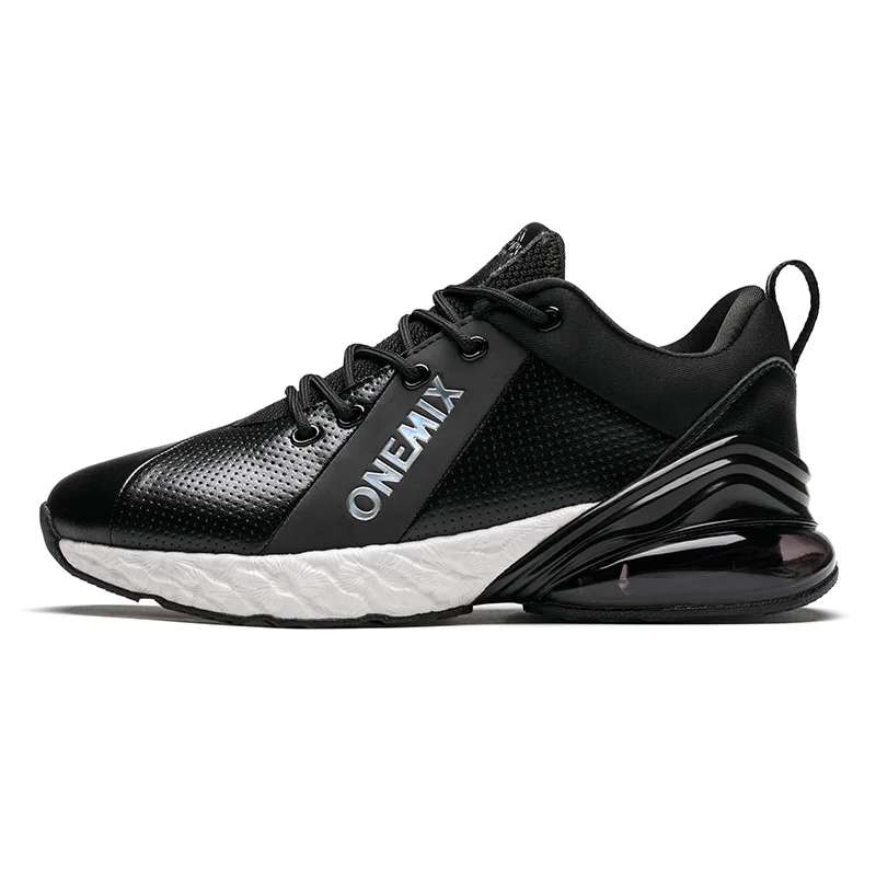 ONEMIX Air 270, Мужские дышащие кроссовки для бега, Спортивные Новые беговые кроссовки, амортизирующая мягкая кожаная обувь - Цвет: black white