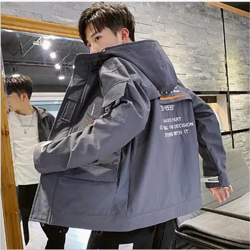 

European and American spring and autumn new men's tooling jacket youth leisure hoodie jacket clothes coat Outwear