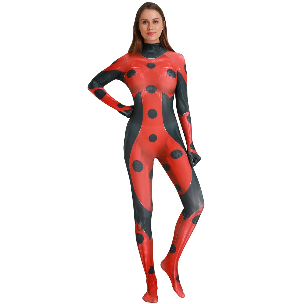 

Anime Mr Ladybug Cosplay Costume Women Girl Sexy Halloween Costume Tight Polyester Jumpsuit Bodysuit
