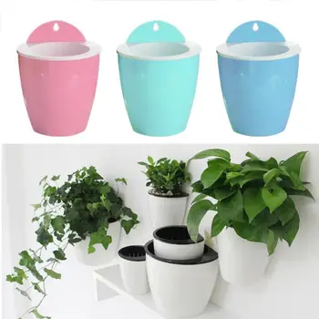 

Automatic Suction Lazy Flower Pot Hydroponic Wall-Mounted Round Resin Plastic Flower Pot
