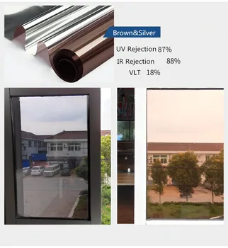 

SUNICE Daytime Office Privacy Window Film Silver&Brown One Way UV Rejection Solar Tint Room Glass 92cm*30m(36.2inch*98.4ft)