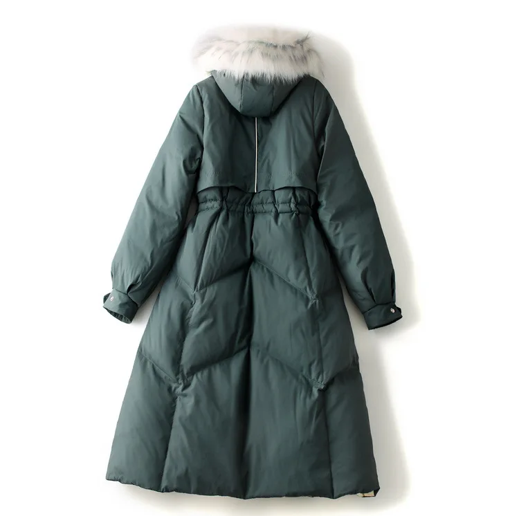 Long White Duck Down Jacket Women Winter Fox Fur Collar Single-breasted Zipper Hooded Coat 612LY