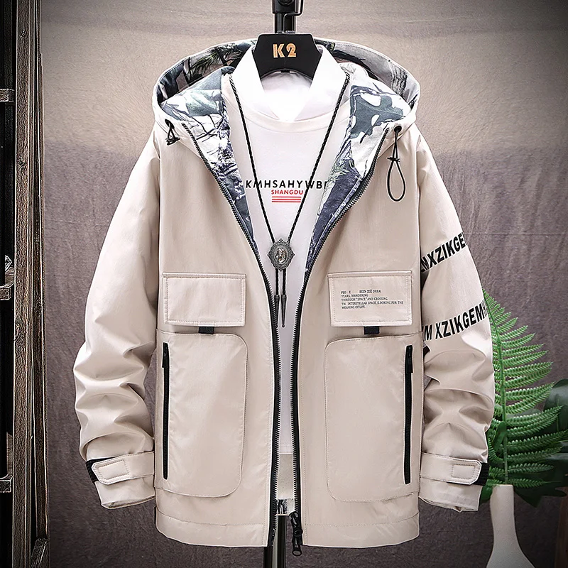 Рабочие пальто мужские Осень корейский тренд красивый ветровка Короткая Молодежная Студенческая куртка с капюшоном