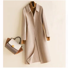 Женское корейское зимнее длинное пальто, верхняя одежда, пальто облегающего размера плюс, элегантное шерстяное пальто с длинным рукавом