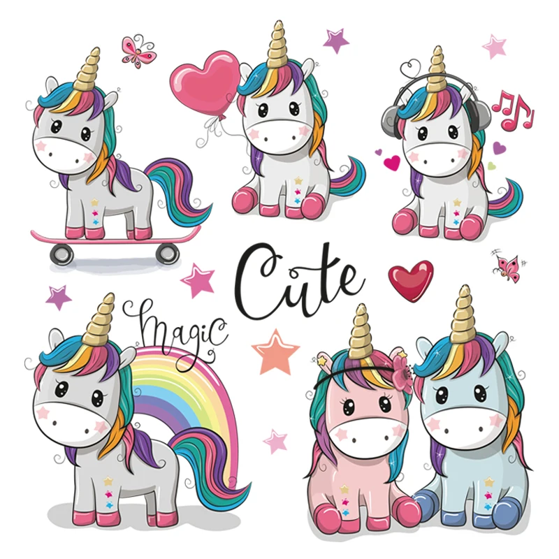 Animal Patches Cute Unicorn Thermal Transfer For Clothing Stickers Washable Diy Patches For Kids T-shirts Heat Transfer Patches