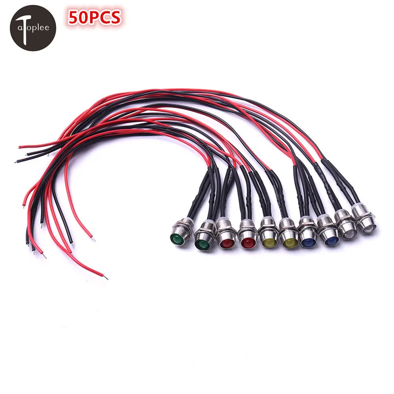 

Wholesale 50Pcs DC12V 8mm LED Metal Indicator Light Waterproof Signal Lamp Red White Yellow Blue Green Pilot Seal Bulb