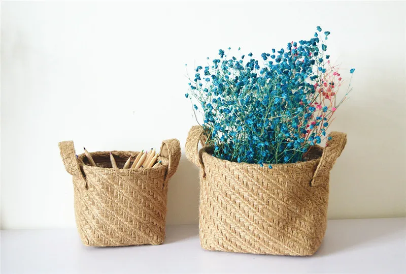 Цветочный горшок для растений из хлопка и льна, комбинированная корзина для хранения с двумя ручками, корзина для белья, тканевая сумка, держатель для игрушек, органайзер для ведра