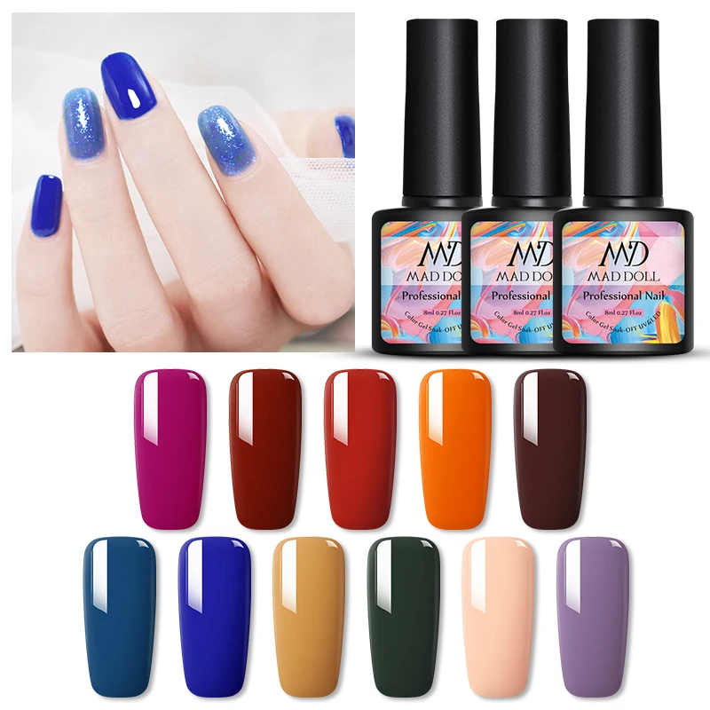 

MAD DOLL 8ml Fall 2019 Fashion Week Series Color Polish Soak Off UV Gel Varnish Color Nail Art Gel Polish Varnish Winter Nails