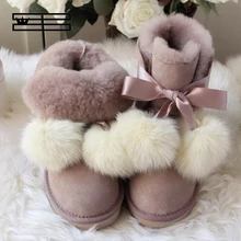 SHUANGGUN Free shipping! New Brand Natural Sheepskin Leather snow boots for women Real Wool inside lady winter warm Boots
