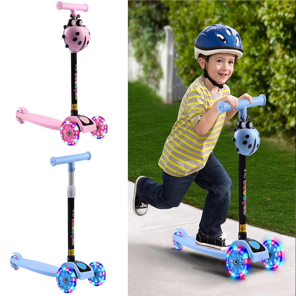 Los niños Scooter Kick empujar chico T Bar 3 LED rueda ajustable Scooters chico s Regalo de Cumpleaños divertido deporte juguete Scooter para trucos