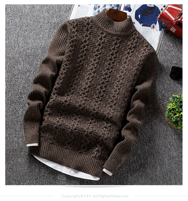 Зимний мужской свитер мужской тонкий прилегающий вязаный пуловер однотонный Повседневный толстый теплый мужской Рождественский свитер Трикотаж