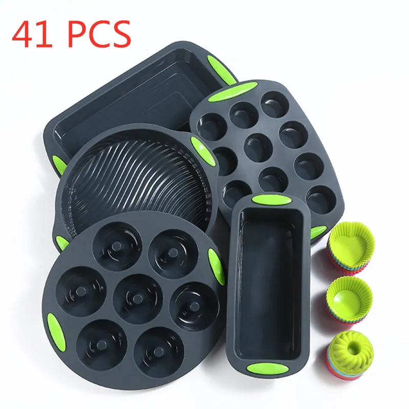 41PCS 5/41 шт силиконовый противень для выпечки набор подставок под пончик торт пластины с антипригарным покрытием пластины дома Кухня Инструменты для выпечки силиконовый инструмент для торта чашки - Цвет: 41PCS