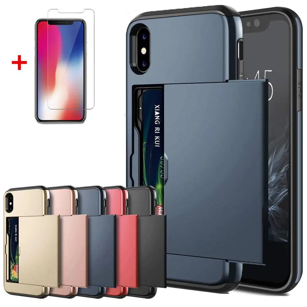 

Business Phone Cases with Screen Protector For iPhone X XS Max XR 7 8 Plus 6 6s 5 5S SE XI 2019 Case Slide Armor Card Slot Cover