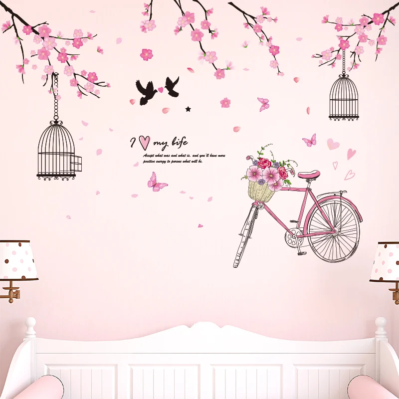 [Shijuekongjian] вишневые цветы наклейки на стену DIY клетка для птиц наклейки на стены велосипеда для дома гостиной спальни украшения