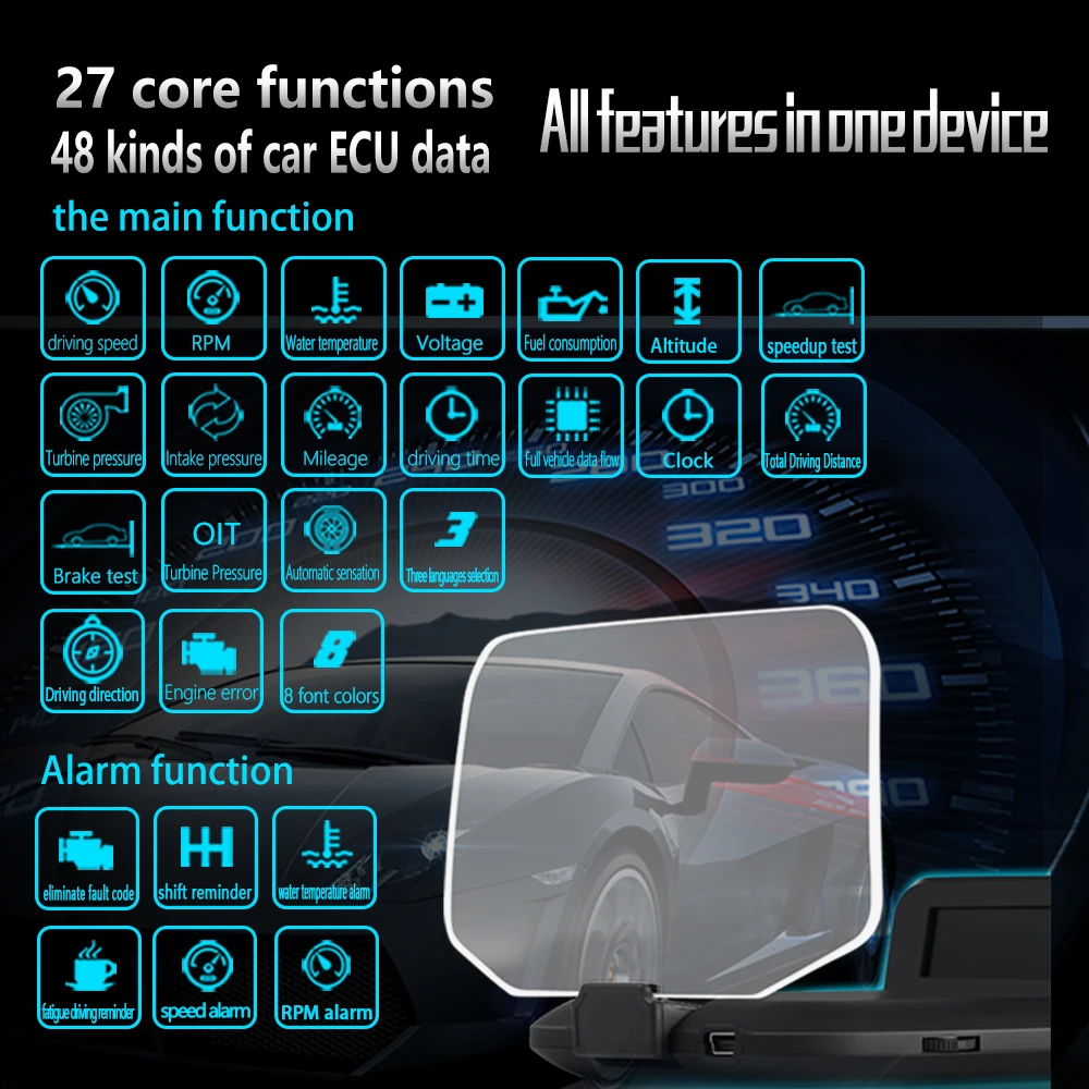 HUD + OBD HD Автомобильный дисплей с GPS навигацией Bluetooth лобовое стекло скоростной