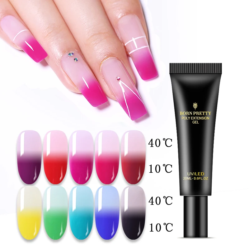 

BORN PRETTY 20ml Poly Extension Gel Nail Polish Quick Building 2 Layers Thermal Color Changing Soak Off UV LED Gel Varnish