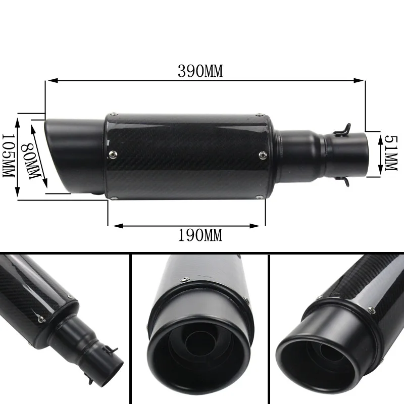51mm Universal Motorcycle Exhaust Vent Pipe With Sliencer Stainless Steel Carbon Fiber 390mm Modified For ATV Street Bike - Image 4